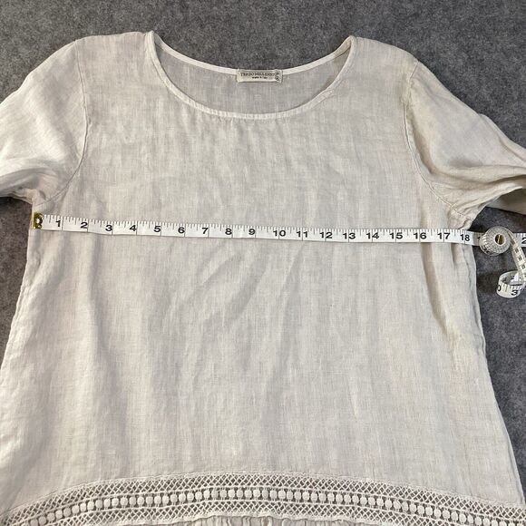 Terzo 100% Linen Roll Tab Sleeve Made In Italy Cotton Top Size M - Picture 9 of 13
